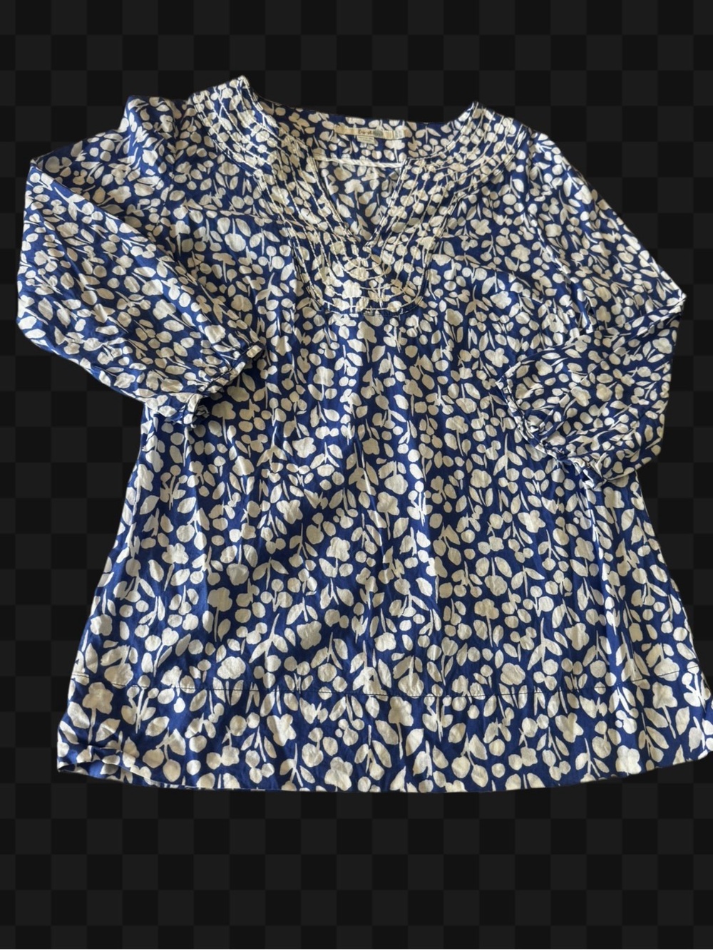 Boden Blue and White Floral V-Neck Women's Top 100% cotton